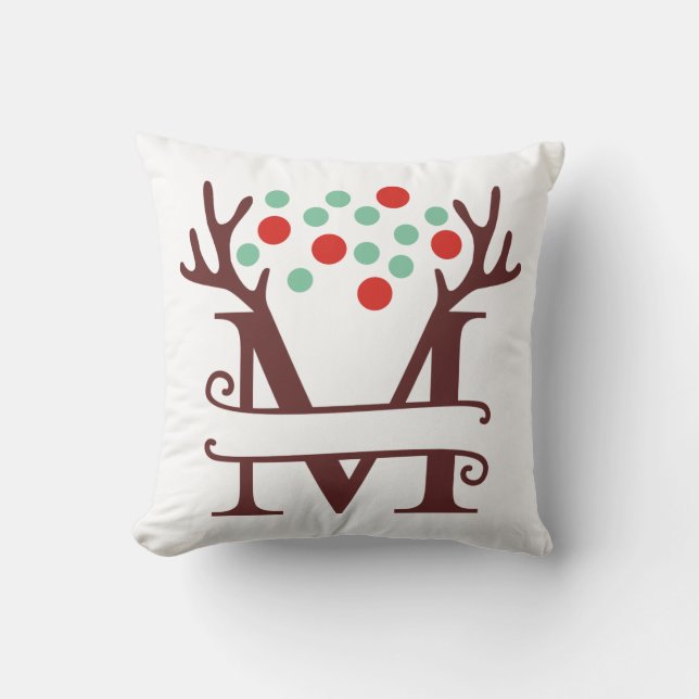 Personalised Reindeer Antlers Name "M" Cushion (Front)