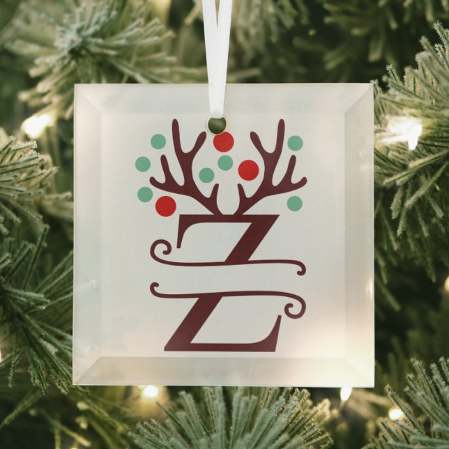 Personalised Reindeer Antlers Name "Z" Glass Tree Decoration (Insitu)