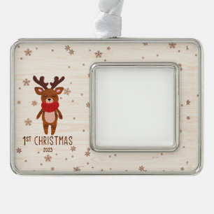 Personalised Reindeer Baby's First Christmas Silver Plated Framed Ornament