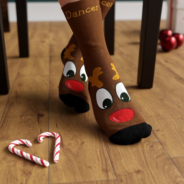 Personalised Reindeer Christmas Holiday Socks (🦌 Prancer and Dancer are the names I've chosen for these reindeer socks. What names would you give?)