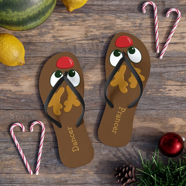 Personalised Reindeer Christmas in July Womens Thongs (Perfect for Christmas in July or the one in December. You'll be dashing though the sand in no time)