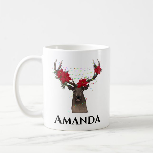 Personalised reindeer- christmas light coffee mug (Left)