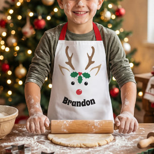 Personalised Reindeer Face Kids Christmas Baking Apron
