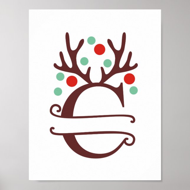 Personalised Reindeer Letter C Split Monogram Poster (Front)