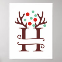 Personalised Reindeer Letter H Split Monogram