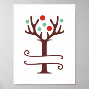 Personalised Reindeer Letter I Split Monogram Poster
