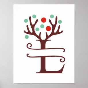 Personalised Reindeer Letter L Split Monogram Poster