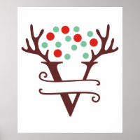 Personalised Reindeer Letter V Split Monogram
