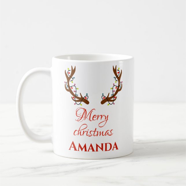 Personalised reindeer- Merry christmas  Coffee Mug (Left)