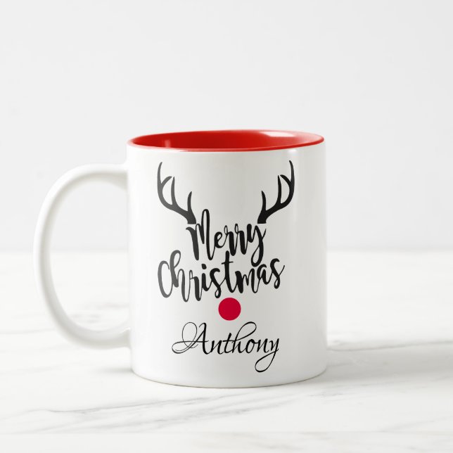 Personalised reindeer- merry christmas  Two-Tone coffee mug (Left)