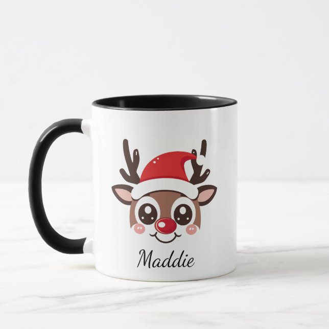 Personalised Reindeer Mug – Custom Christmas Gift (Left)