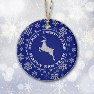 Personalised Reindeer on Blue Ceramic Ornament