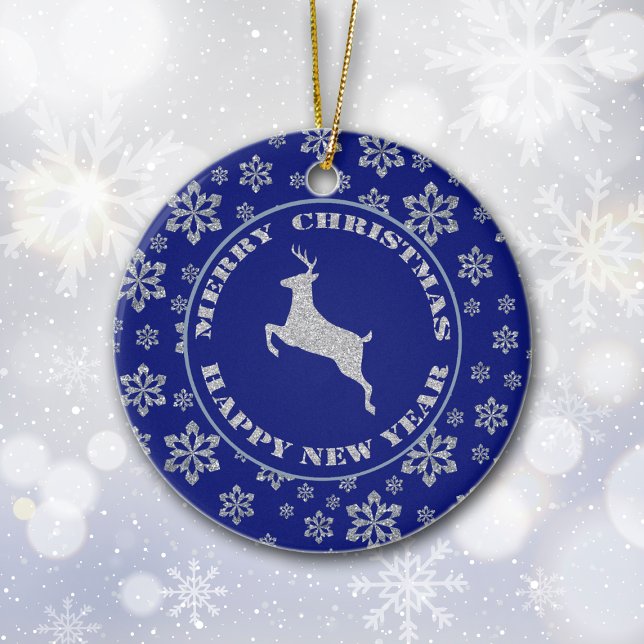 Personalised Reindeer on Blue Ceramic Ornament (Creator Uploaded)
