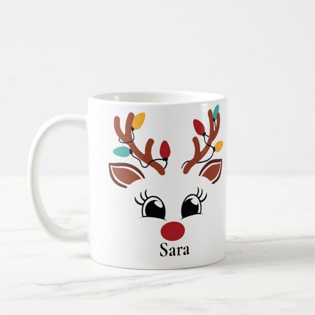 Personalised Reindeer with Lights Christmas Mug (Left)