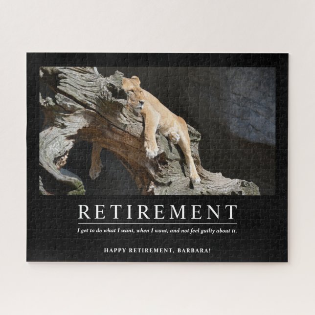 Personalised Relaxing Lioness Custom Retirement Jigsaw Puzzle (Horizontal)