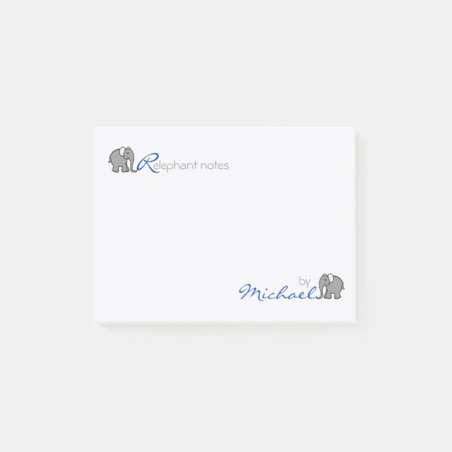 Personalised "RElephant Notes" Grey and Blue Post-it Notes (Front)