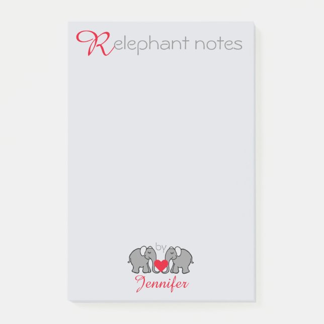 Personalised "RElephant Notes" Grey and Red Post-it Notes (Front)