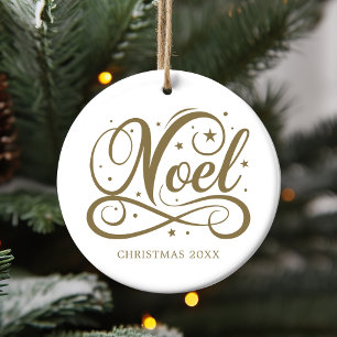 Personalised Religious Gold Script Noel Name Year Ceramic Ornament