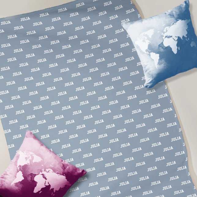 Personalised Repeating Her Name Dusty Blue Fleece Blanket (Creator Uploaded)