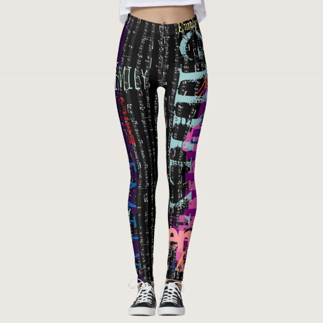 Personalised Repeating name 5 letters Music Notes Leggings (Front)