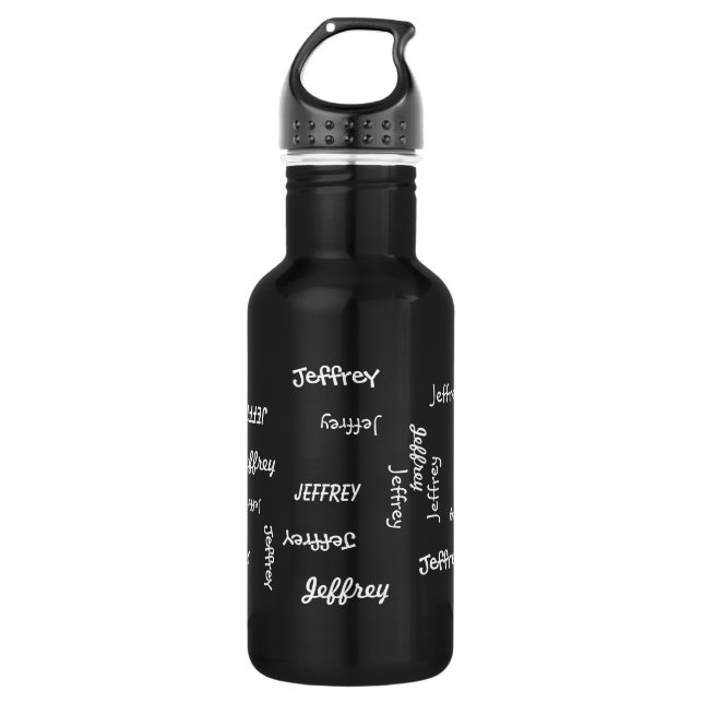 Personalised, Repeating Name, Black and White 532 Ml Water Bottle (Front)