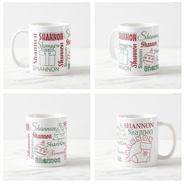Personalised Repeating Name Christmas Mug (Creator Uploaded)