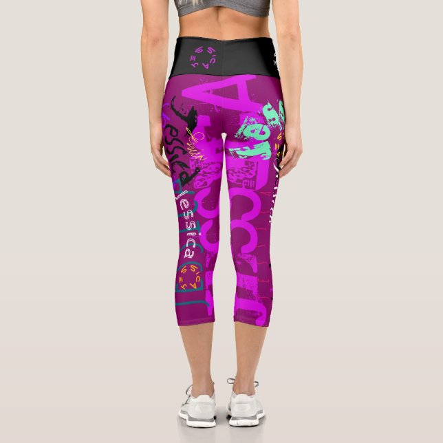 Personalised Repeating Name for 7 Choose Colours L Capri Leggings (Back)