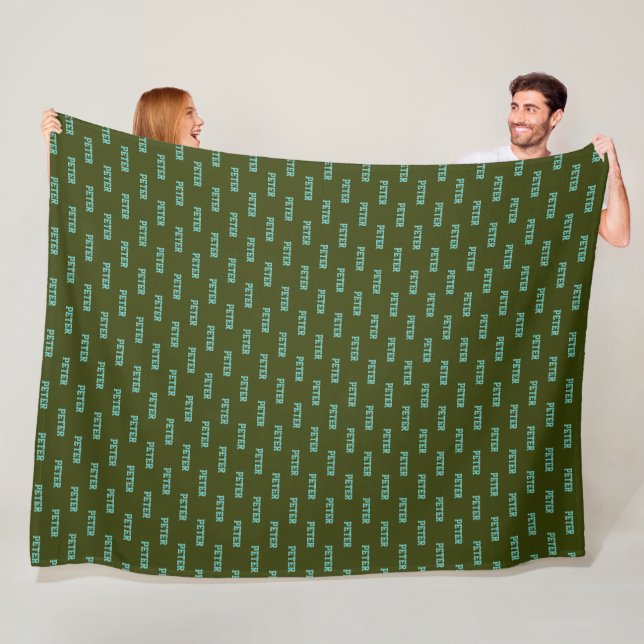 Personalised Repeating Name on Dark Green Fleece Blanket (In Situ)
