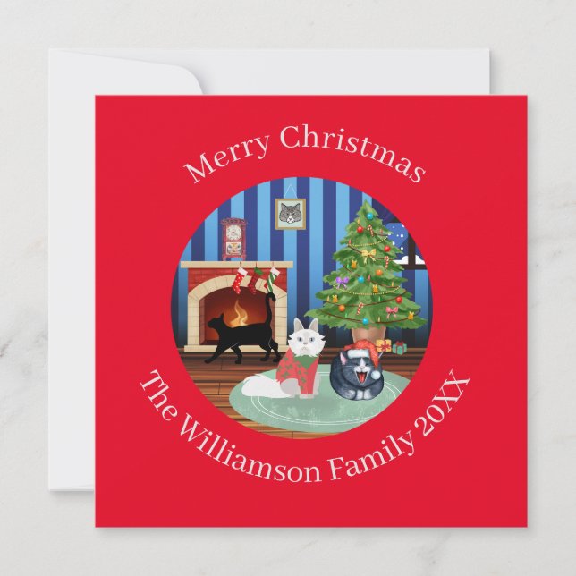 Personalised Rescue Cat Christmas Holiday Card (Front)