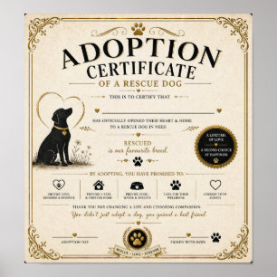 Personalised Rescue Dog Adoption Certificate Poster