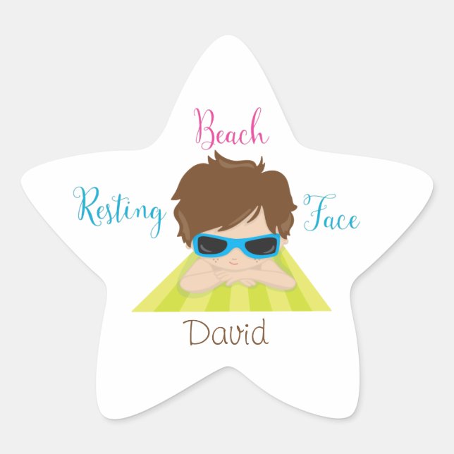 Personalised Resting Beach Face Guy Sunglasses  Star Sticker (Front)