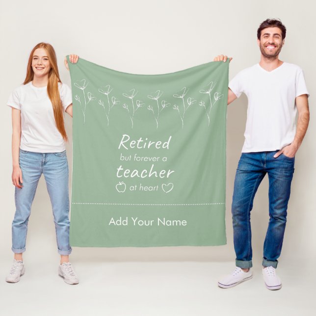 Personalised Retired Teacher Sage Green White  Fleece Blanket (In Situ)