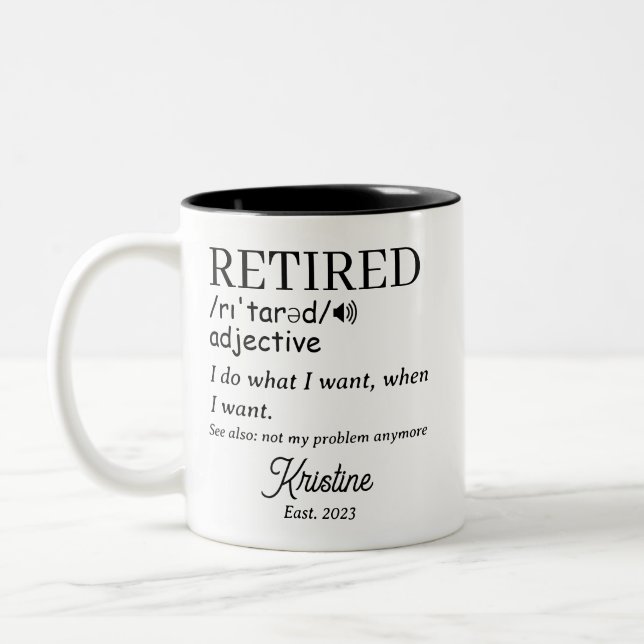 Personalised Retirement Funny Retired Definition Two-Tone Coffee Mug (Left)