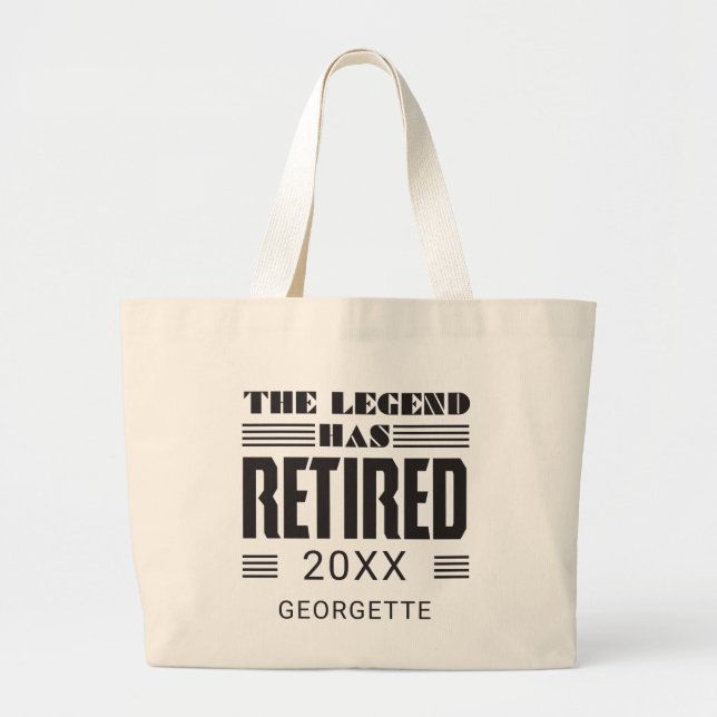 Personalised Retirement Gag The Legend Has Retired Large Tote Bag (Front)