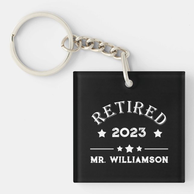 Personalised retirement gift idea key ring (Front)