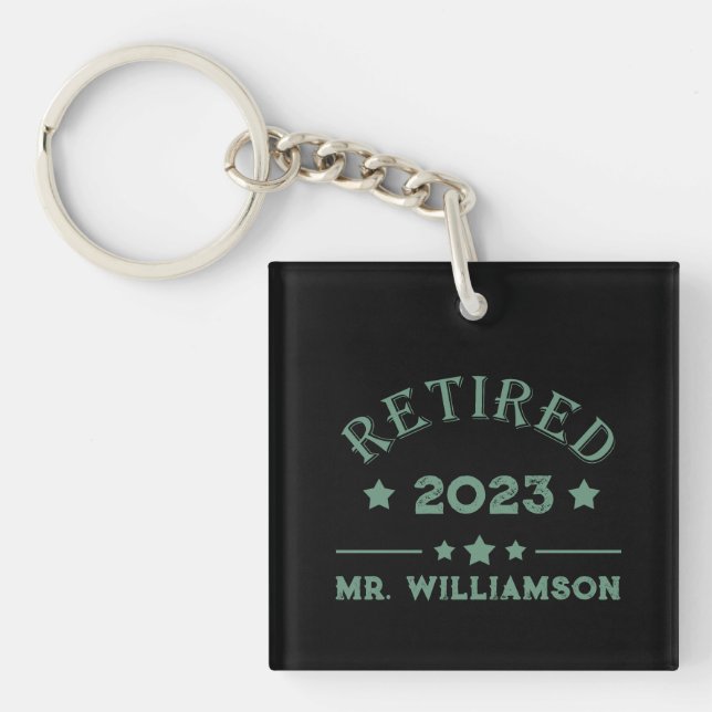 Personalised retirement gift idea key ring (Front)
