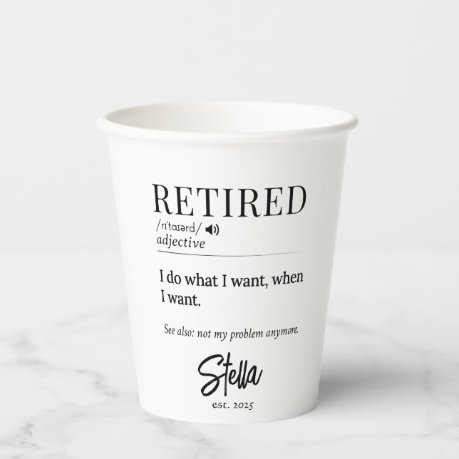 Personalised Retirement Gift – Retired Definition Paper Cups (Front)