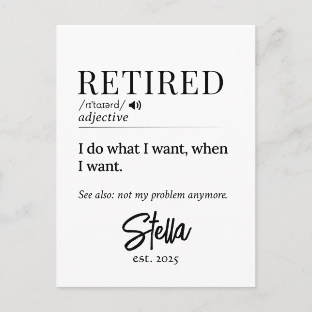 Personalised Retirement Gift – Retired Definition Postcard (Front)