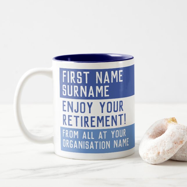 Personalised Retirement Gift Two-Tone Coffee Mug (With Donut)