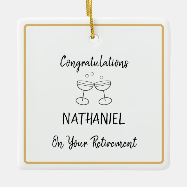 Personalised Retirement Keepsake Hanging Square Ceramic Ornament (Front)