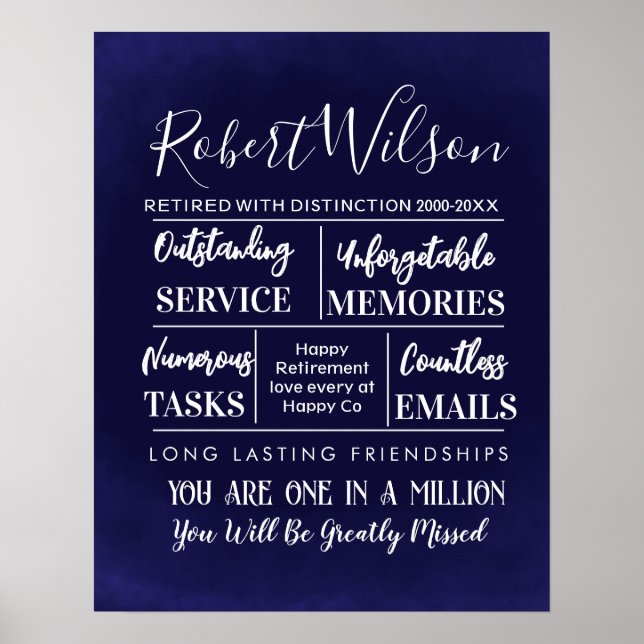 Personalised Retirement navy Poster Print (Front)