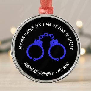 Personalised Retirement Police Handcuffs Metal Ornament