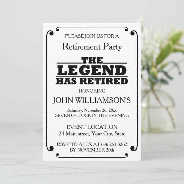 Personalised retirement The Legend has retired Invitation (Standing Front)