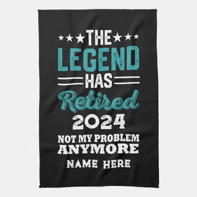 Personalised retirement The Legend has retired Tea Towel (Vertical)