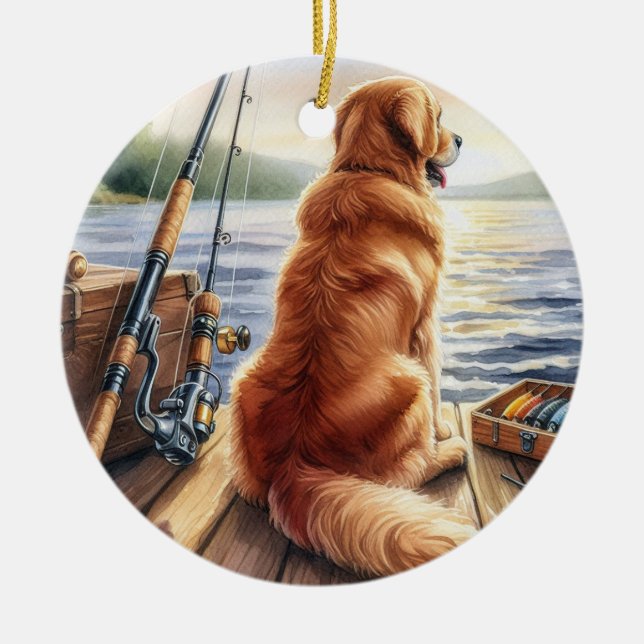 Personalised Retriever on a Dock Dog Memorial  Ceramic Ornament (Front)