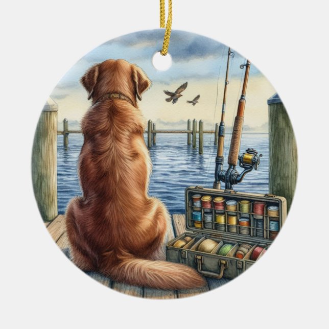 Personalised Retriever on a Dock Pet Memorial  Ceramic Ornament (Front)