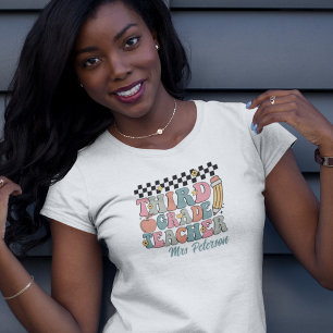 Personalised Retro 3rd Grade Teacher T-Shirt