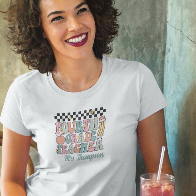 Personalised Retro 4th Grade Teacher T-Shirt (Creator Uploaded)