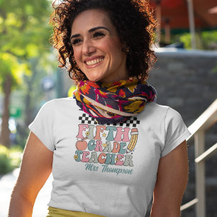 Personalised Retro 5th Grade Teacher T-Shirt