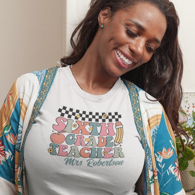 Personalised Retro 6th Grade Teacher T-Shirt (Creator Uploaded)